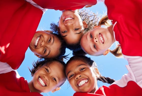 Happy kids excited for fitness.